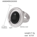 Edelstahlring in Silber mit ovalem schwarzem Achat inklusive Maßen und Gewicht - US 6 / Silber