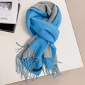 Blue and grey double-sided cashmere-like scarf with fringe details in flat lay - 200*70cm / Royal Blue + Gray