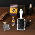 Bohemian style hair brush set with ethnic patterns and sleek white finish on wood desk - Customizable Pattern / Yellow