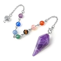 Natuurlijke amethist pendel hanger zeshoekig met kleurrijke zeven chakra kralen - Amethist