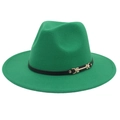 Chapeau Fedora classique en cachemire vert émeraude avec ceinture en cuir noir et boucle d'or - M(56-58cm) / Vert Herbe (Double Bande)