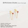 Stainless steel birthstone stud earring with 35mm chain and red garnet crystal - January Red - Gold