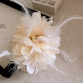 Elegant beige lily flower hair claw clip with delicate feather and lace petals - Light Yellow Claw Clip (156#)