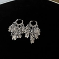 Silver leaf tassel earrings with multilayered drop-shaped metallic fringe for women - 5# Ear Buckle - Silver Leaf
