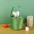 Green velvet Easter bunny ear basket with single handle for festive gift packaging - Plain Style / Green