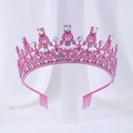 Sparkling pink bridal crown tiara with colorful crystals and built-in hair combs - Pink Base AB Rhinestones