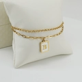 Double-layer gold stainless steel paperclip chain bracelet with a shell letter B charm - Letter B