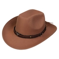 Chapeau de cowboy western classique en feutre marron avec bandeau noir et boucle taureau - Bull Skull Metal Band / Camel