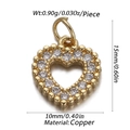 Detailed view of 18K gold plated copper heart pendant with zircon inlay and dimensions - White Zircon Mini Heart (CX165-4)