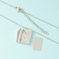 Detailed view of silver stainless steel envelope pendant with a removable metal DIY plate - Silver Necklace