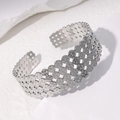 Minimalist silver open cuff bracelet in stainless steel with hollow geometric design - Steel