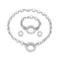 Silver chunky chain jewelry set with hollow round zircon accents for elegant styling - Steel Color (KS76623-Z)