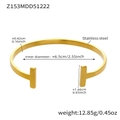Détails des dimensions et du poids du bracelet jonc ouvert en forme de T plaqué or 18k - Z153-Bracelet Jonc Ouvert en T / Doré