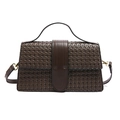 Dark brown woven texture crossbody bag with top handle and gold metal hardware - Brown