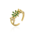 Vista dettagliata dell'anello placcato oro 18K con zirconi marquise verdi e bianchi - Pietra Preziosa Verde Fiocco di Neve (12346)
