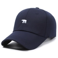 Navy blue baseball cap with white polar bear embroidery and classic curved brim - Navy Blue