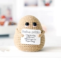 Handmade crochet positive potato doll with motivational sign and cute facial expression - Large Bottom Potato Brown P