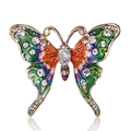 Exquisito broche de mariposa dorado con alas de esmalte colorido y cristales brillantes - Mariposa colorida (16XZ075B0)