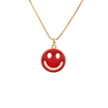 Modische goldene Venezianerkette mit einem lebhaften roten Emaille-Smiley-Gesicht-Anhänger - Rot