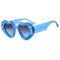 Modern heart-shaped sunglasses featuring transparent blue frames and sparkling blue rhinestones - Blue Frame Gradient Grey Blue Lens