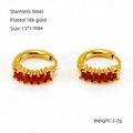 Gold plated stainless steel hoop earrings with rectangular red zircon stones - 18K Gold / Red Zirconia