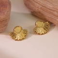 Detailed macro view of vintage gold fan-shaped earrings on natural stone background - HQ6019 (Fan-shaped Radial) / Gold