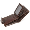 Men's tri-fold genuine leather wallet in dark brown with multiple card slots and coin pocket - Retro Bi-fold Style (0035KF) / Coffee