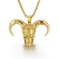 Collar de hombre con colgante de calavera de carnero dorada hip hop con cadena de caja - Colgante Color Dorado (KP97457-KHX)