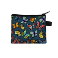 Navy blue polyester coin purse with colorful butterfly print and zipper closure - Dark Blue Painted Butterfly