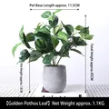 Realistic faux green plant in grey ceramic pot, 45cm height for living room decor - Artificial Flower Ornament With Pothos Leaves In A Cement Pot
