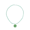 Detail view of a green cord necklace with a silver star pattern round pendant - Green Candy Cord Necklace