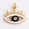 Golden Evil Eye pendant charm with white enamel detail and eyelash design - Black Enamel