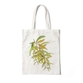 Floral print canvas tote bag with yellow wildflowers and green leaves on cream fabric - Style R-Yellow Tiny Flower