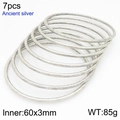 Set of 7 stackable 3mm ancient silver stainless steel bangles with 60mm inner diameter - 60mm Set of 7 (KB209850-GC)