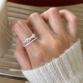 Silver bow layered ring with twisted rope texture for women in premium silver finish - Double Bowknot Style(JZ0165)