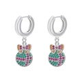 Detailed close-up of silver Christmas bell earrings with colorful pavé cubic zirconia - Platinum Colorful Zircon Gift Bag