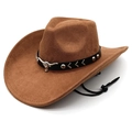 Dark brown faux suede western cowboy hat with metal bull head band and chin strap - M(56-58cm) / Khaki
