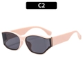 Pale pink curved frame sunglasses with wide temples and dark grey lenses in style C2 - Beige Frame Grey Lens