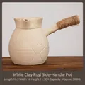 500ml white clay ceramic teapot with wooden side handle and heat-resistant rope wrap - 500ml / Ruyi Side Handle Pot (White Clay) / 18.5cmx10cmx11.5cm