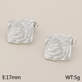 Silver square stainless steel stud earrings with abstract swirl texture 17mm size - Style D-Square Swirl (KE113735-KFC)