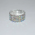 Silver stretch ring featuring multiple rows of vibrant rainbow rhinestones - 4 Row Silver AB Rhinestone Ring