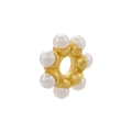 Detailed close-up of a 18K gold plated flower spacer bead with round white pearls - VZ400 Gold (OD 11.5mm Hole 4.0mm)