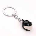 Creative black motorcycle helmet keychain with silver visor and durable metal ring chain - Black