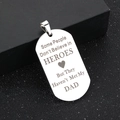 Silver stainless steel DAD dog tag pendant with engraved hero quote and heart icon - Steel Color / No Chain