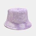 Detail of purple tie-dye bucket hat showing cotton texture and reinforced brim stitching - M (56-58cm) / Purple