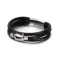 Bracciale multistrato da uomo in pelle nera intrecciata con chiusura a ferro di cavallo - Stile Acciaio (KB112782-K)