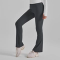 Pantaloni yoga grigi a vita alta con fondo a zampa in tessuto elastico per fitness - XS / Grigio Canna di Fucile
