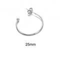 Polished silver stainless steel C-shaped hoop earrings with butterfly back, 25mm size - 25mm / Steel