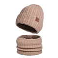 Set invernale 3 pezzi con cappello e sciarpa in maglia marrone chiaro felpato - Set da 2 Pezzi Cachi