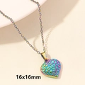 Rainbow heart pendant necklace in 16x16mm size with iridescent scale texture on cross chain - Textured Bumpy Heart / Colorful